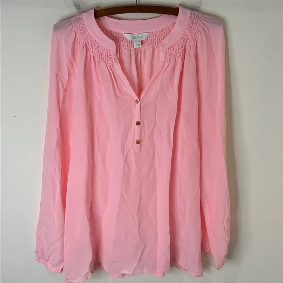 LILLY PULITZER Elsa Silk Top Light Pink Size Large - Picture 16 of 16